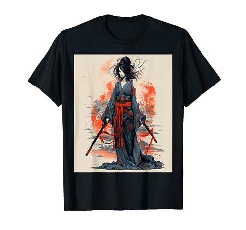 Japanese Samurai Girl Vintage Retro Sakura Cherry Blossom Camiseta