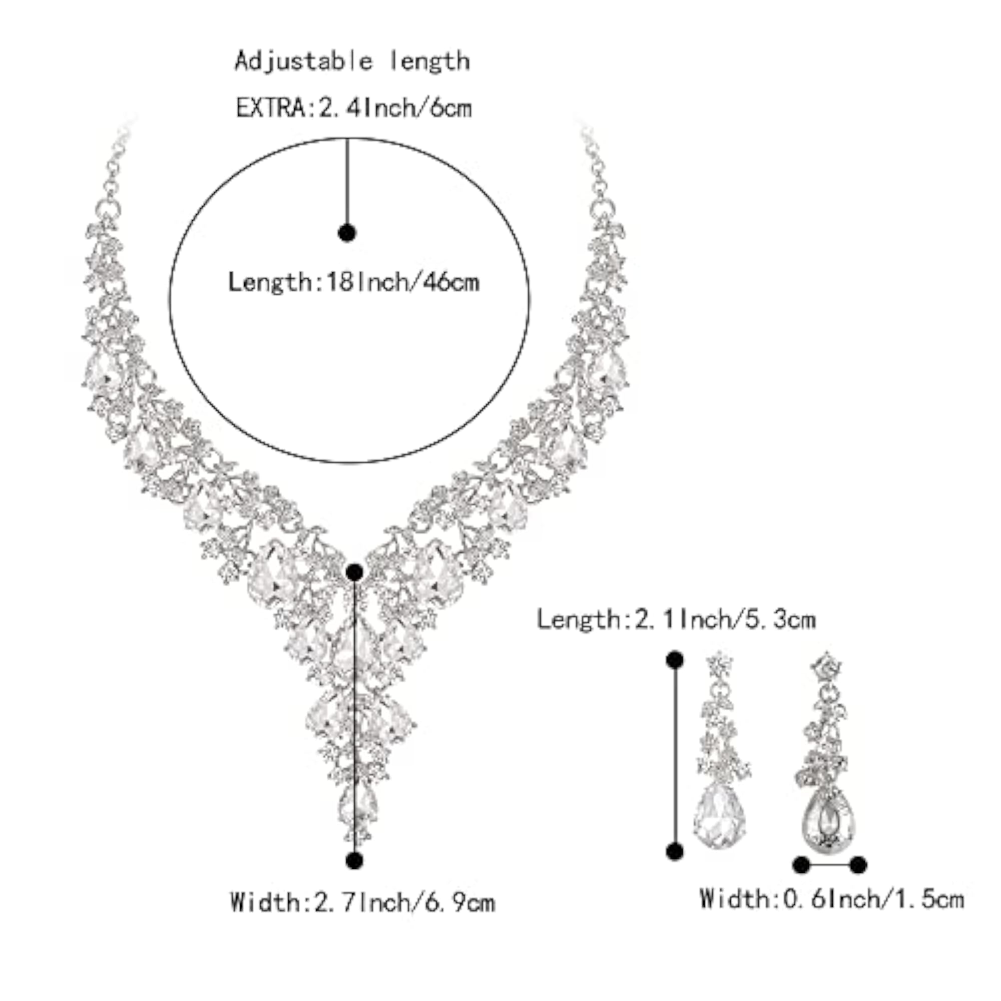 Bridal Wedding Rhinestone Necklace & Earrings Set