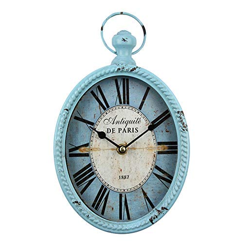 Blue 12 Inch Wall Clock European Retro Design Oval-Shaped Old-Fashioned Wall Clock Retro Craftsmanship Wall Clock Suitable For Public Areas In Living Room Kitchen Office Space Wall Clock #TOP7