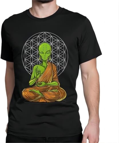 Men's Space Alien Zen Yoga Meditation T Shirt Spiritual Buddhism Pure Cotton Clothes Fashion Short Sleeve Tees Printed T-Shirt