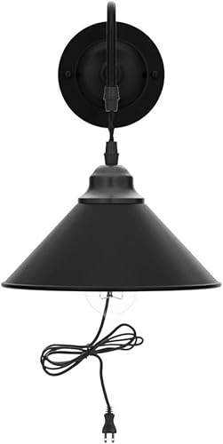 Miniatura 4 de Apliques de pared enchufables, juego de 2 lámparas de pared vintage con interruptor de encendidoapagado, lámpara industrial de metal negro para