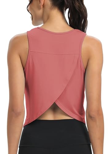 Image of Mippo Workout Tops for Women Cropped Open Back Sleeveless Tank Tops Athletic Gym Yoga Shirts Loose Fit