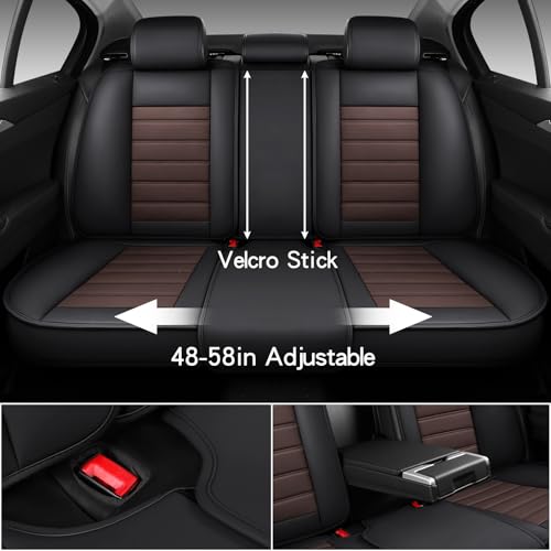 Image of MINGBRON Car Seat Covers Full Set, Brown Car Seat Cover Lumbar Support, Car Seat Protector Waterproof, Nappa Leather Car Seat Cushion, Front Seats and Back Fit for Most Cars