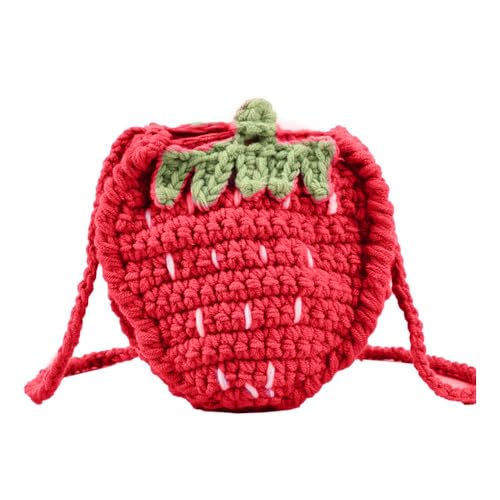 Strawberry Crossbody Bag - Small Knitted Fruit Purse, Novelty Cute Red Knitting Bag for Girls