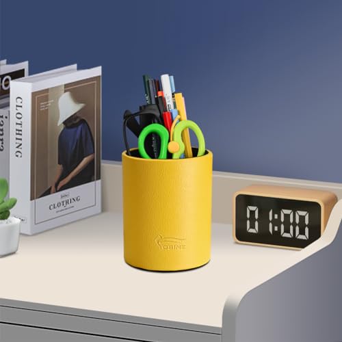 Image of Pen Pencil Holder Cup Container PU Leather Desk Organizer Stand Decor Brush Scissor Holder Decoration Office Desk Home School