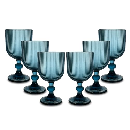 ARCA, Set di 6 Calici in Pasta di Vetro, per 6 Persone, Bicchieri Ideali per la Tavola, Resistenti e Duraturi, Lavabili in Lavastoviglie, Collezione Eternity, Colore Blu, 330 ml