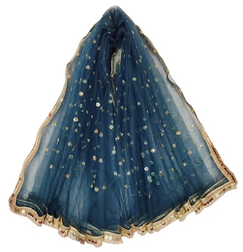 Image of Navti Creations Women's Lightweight Net Dupatta With Sequence Embroidery & Kiran Border (Length 2.25m)