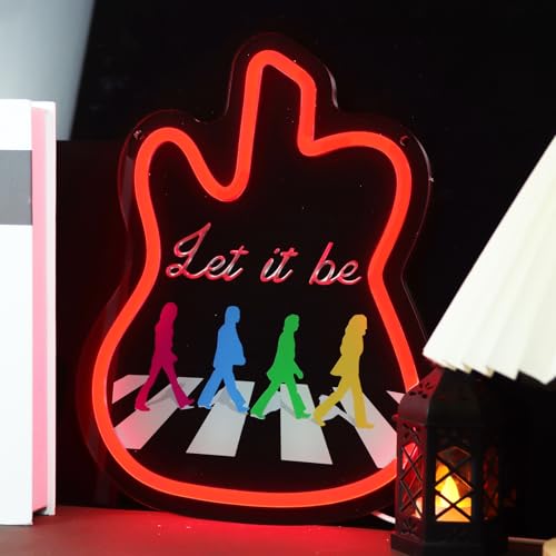 Guitar LED Neon Sign – USB Operated 3D Engraved Classic Band Patterns Neon Light Decor for Bedroom Wall, Man Cave, Studio | Colorful Rock Music Art for Beatles Fans & Guitar Music Lovers - Les Beatles, Paul McCartney, John Lennon, RIngo Starr, George Harrison Guitar LED Neon Sign - USB Operated 3D Engraved Classic Band Patterns Neon Light Decor for Bedroom Wall, Man Cave, Studio | Colorful Rock Music Art for Beatles Fans & Guitar Music Lovers