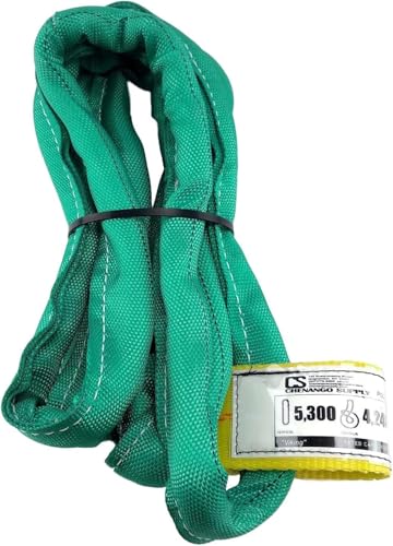 Chenango Supply VR2 Green Round Sling, 4 ft – USA Made, 5,300 lb Vertical, 4,240 lb Choker, 10,600 lb Basket – Double-Ply Cover Endless Poly Rigging Sling for Lifting & Material Handling (4 ft)