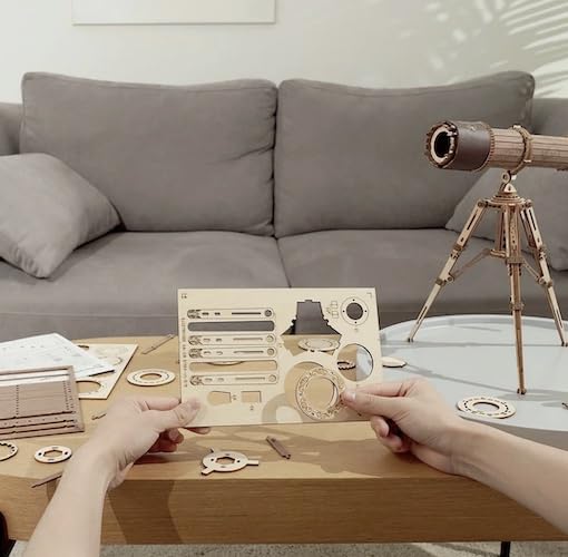 Robotime Rokr Astronomical Bezel Wooden Telescope Monocular DIY Gift for Adults and Older Children Crafters and Hobbyists Brown 150m Vision Range - Image 4