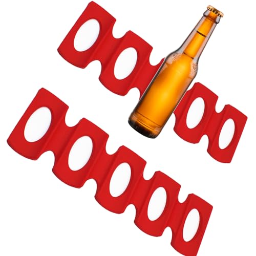 Lansls Set Di 2 Portabottiglie Per Frigorifero, In Silicone, Antiscivolo, Portabottiglie Pieghevole, Può Contenere 15 Bottiglie, Per Cucina Pantry Cabinet Porta Birra (Rosso)