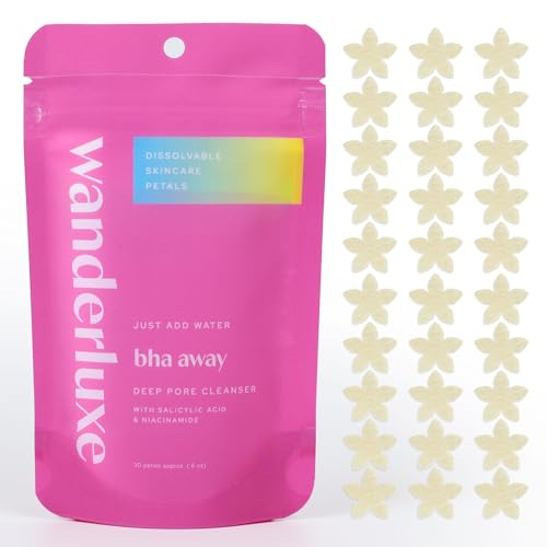 Wanderluxe Deep Pore Cleanser, Dissolvable Skincare Petals, Skin Care Set for Travel, BHA Away Cleanser Petals with Salicylic Acid