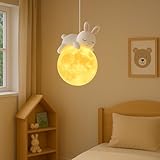 CORAL TREE Moon Pendant Light for Kids Room Night Lamp with Resin Bunny | 15CM Lampshade | Adjustable Hanging 180CM LED Ceiling Light for Baby Nursery, Bedroom & Playroom
