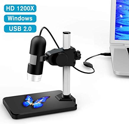 USB 2.0 Digital Microscope, DEPSTECH 1 to 1200X Magnification Endoscope, 5X Zoom Mini Inspection Camera with 8 Adjustable LED Lights, Working with Win7/8