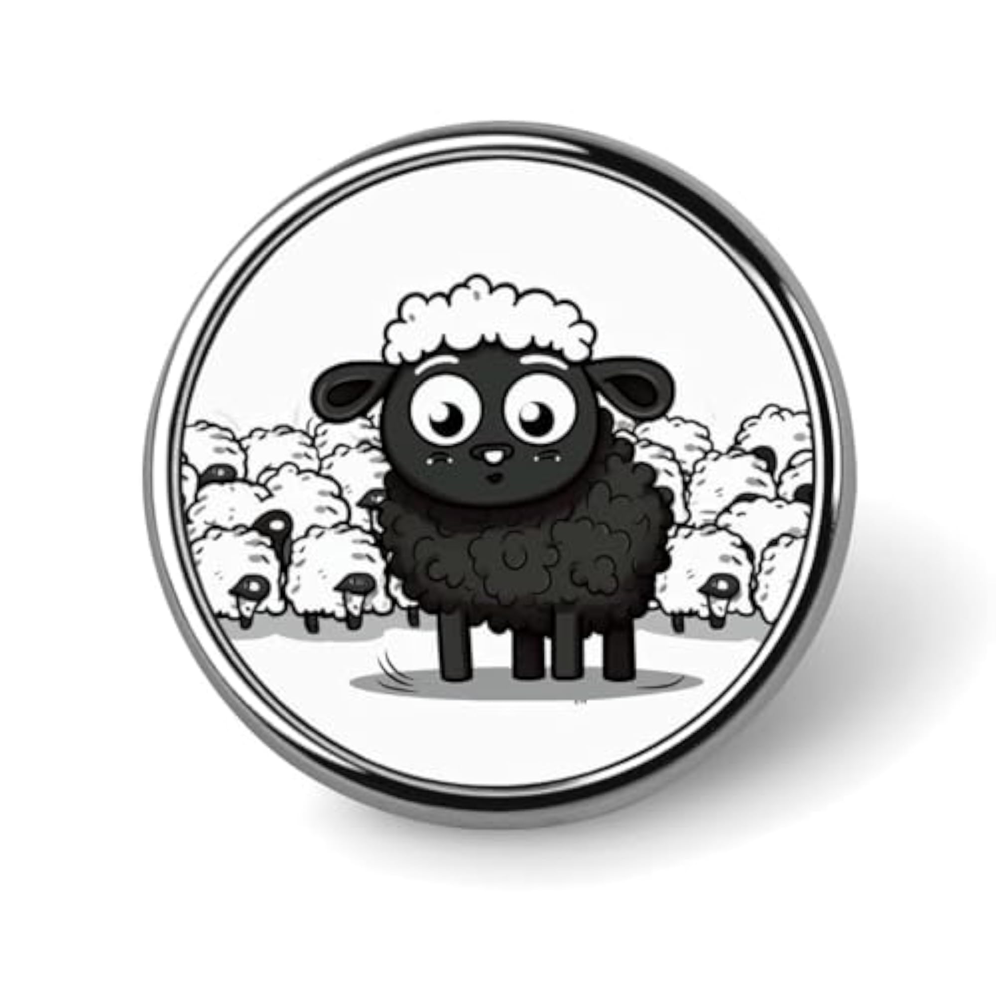 Cartoon Black White Sheep Brooch, Cute Lapel Pin Gift
