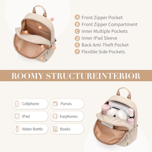 GOLF SUPAGS 13L Mini Sac à Dos pour Femmes Petit Sac a Dos Loisir Sac a Dos Voyage Imperméable Léger Sac de Jour Décontracté (Abricot Pâle) – vue 6