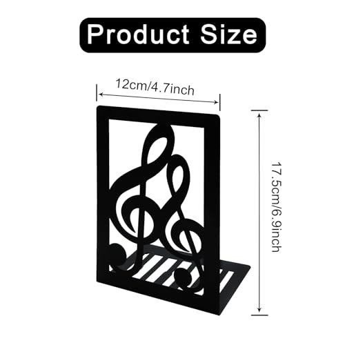 1 Paar schwarze Metall-Buchstützen mit Musiknoten, kreative Musikmelodie, rutschfest, verdickte Eisen-Buchstützen, Schreibtisch-Organizer, Halter für Kinder, Musikliebhaber, Bibliothek, Schule,