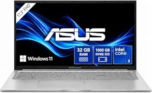 ASUS i3 Laptop 17,3 Zoll FullHD (Intel® Core™ 3 Prozessor 100U, 6 Kerne, 4.70 GHz, 32 GB DDR4 RAM, 1000 GB NVME SSD, HDMI, BT, Webcam, USB-C/3.0, WLAN, Windows 11 Prof) Notebook #8686
