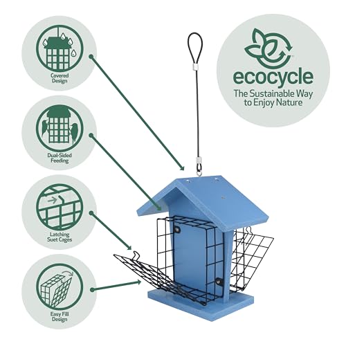 EcoCycle Suet Snacker Recycled Plastic Bird Feeder for Woodpeckers, Outdoor Wild Bird Feeder and Décor, 2 Cake Capacity, Blue by EcoCycle - Used condition - Image 4