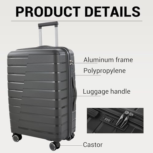 Luggage Sets 4 Piece with Spinner Wheel, PP Hard Shell Suitcase Set with TSA Lock, Expandable Lightweight Travel Luggage(19/21/25/29") for Men and Women, Dark Grey - Image 4