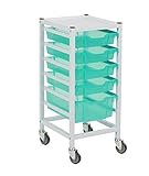 Gratnells hospital-grade single compact medical trolley with storage trays. Antimicrobial metal and trays