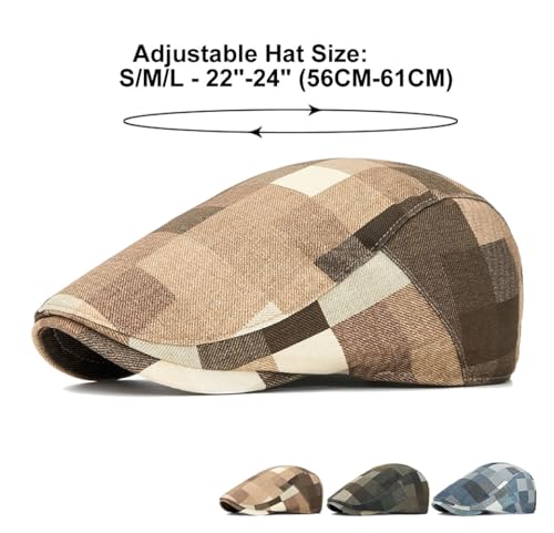 Image of Quanhaigou Men's Cotton Flat Ivy Gatsby Newsboy Driving Hat Adjustable Irish Cabbie Ivy Driving Hunting Cap