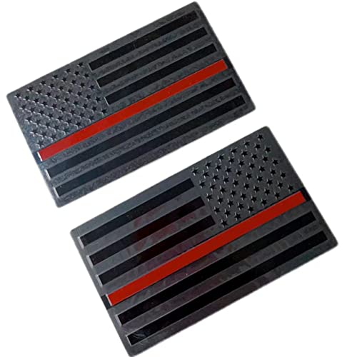 Image of 2 PCS Flag Badges 3D Embossed Stars Zinc Alloy Chrome Regular Orientation and Reverse Orientation,Patriotic Flag,for All Car, Truck or SUV(Black with Red line)