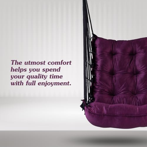 Image of Curio Centre Cotton Swinging Hammock Hanging Swing Chair /Hammock Swing for Adults & Kids /Swing for Indoor Outdoor, Garden & Patio /Durable Portable Jhula /Swing for Home - Purple