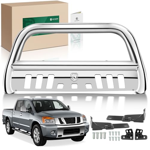 Image of YHTAUTO 3 inch Bull Bar Push Bar with Skid Plate Light Mount Fit Nissan Models, Titan 2017-2024 V8 5.6L, S /S 304 Brush Guard for Truck Front Bumper Off Road Accessories