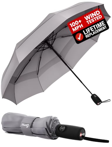 Image of Repel Windproof Travel Umbrella - Compact & Withstands Winds up to 100MPH, Strongest Premium Auto Folding Umbrella for Rain and Sun - Durable, Light & Portable for Women & Men, Fits Backpack & Cars
