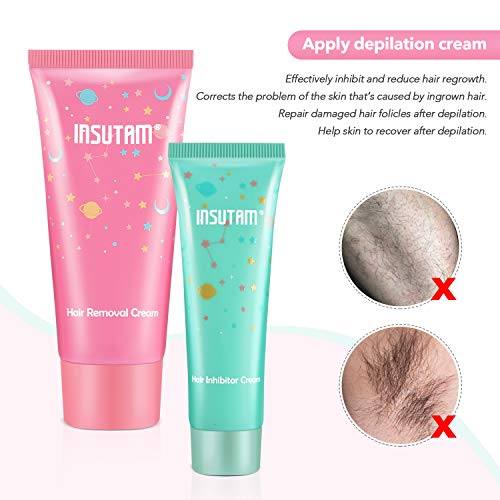 Hair Removal Cream Suit- 60ml Painless Hair Depilatory Cream and 30g Non-Irritating Hair Growth Inhibitor Cream, Friendly Flawless for All Skin Type