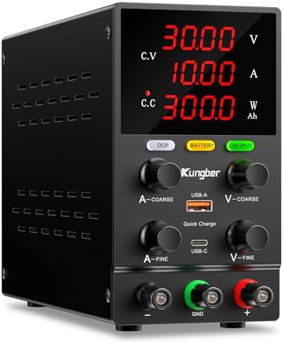 DC Power Supply Variable, 30V 10A Adjustable Switching Regulated DC Bench Power Supply with Intelligent Charging Mode, 18W USB Interface, Precision Encoder Knob (Black)