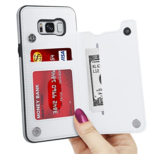 Leto Galaxy S8 Plus Case,Luxury Flip Folio Leather Wallet Case Cover With Card Slots And Kickstand For Girls Women,Protective Phone Case For Samsung Galaxy S8+ Plus White #TOP1