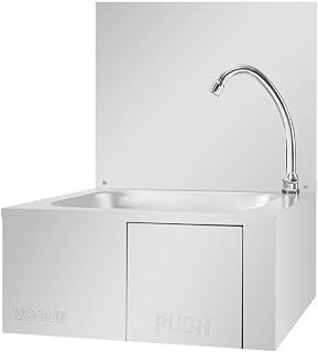 Knee Operated Sink, Stainless Steel, Size: 495(H) x 440(W) x 345(D)mm, With Splashback - Easy Clean Bowl with Drain Boss, Pre Mixer Valve & Spout, GL280