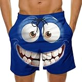 FOCLMP Mens Board Shorts Funny Face Frint Elastic Drawstring Waist Swim Trunk Summer Casual Beach Resort...