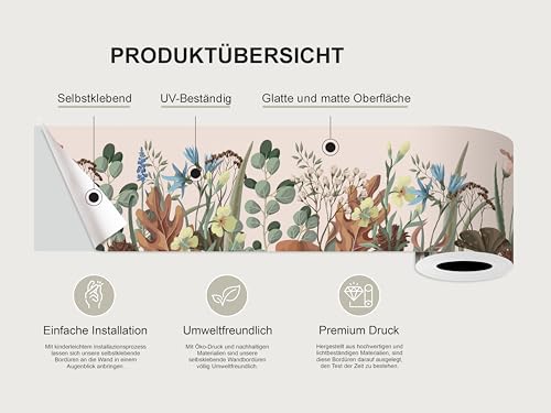 AG Design Selbstklebende Bordüre Blumen, AWB 8256 | Wasserfest Dekoration für Wände, Möbel, Tapeten, Wandverkleidungen und Türen, Folie, Mehrfarbig | Breite 500 cm x Höhe 13.8 cm