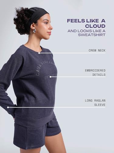 Image of CAVA Essential Sweatshirt for Women | Brushed Fleece, Round Neck, Full Sleeves, Ribbed Cuffs, Embroidery Detail | Cozy Loungewear & Travelwear