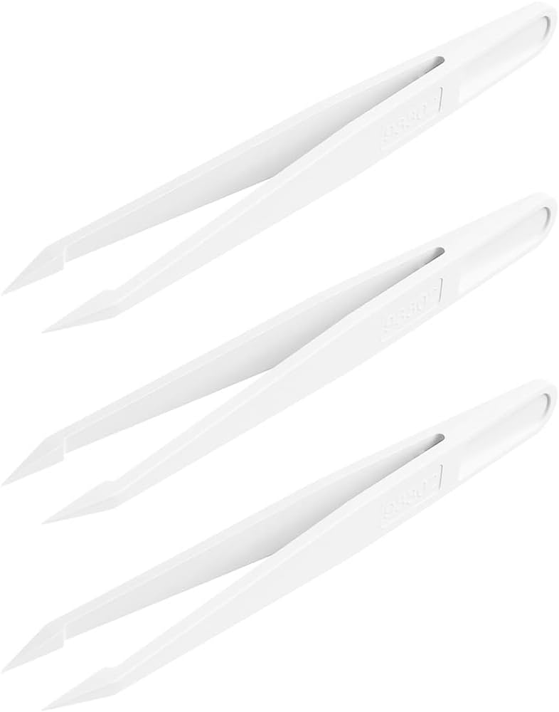 Utoolmart Plastic Anti-static Tweezers, Precision Slant Point Tip for Jewelry Craft DIY Beauty Electronics Repair Tool White 3pcs