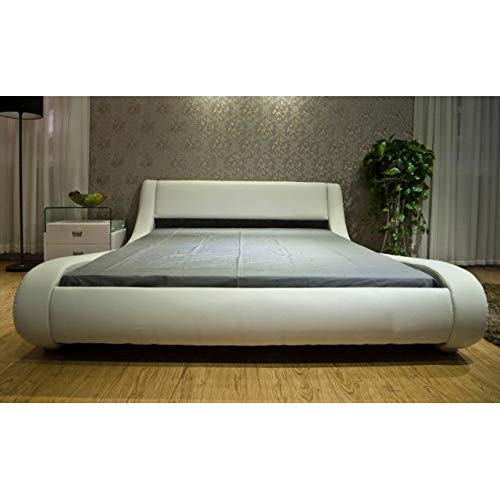 Greatime Modern Trending Waved Bed, Upholstered Faux Leather, Easy Assembly, Strong Wood Slats Support Platform Bed (Full Size, Black Color) #TOP3