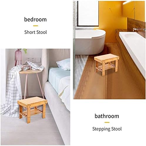 Utoplike Step Stool, Bamboo Small Stool, Bedside Stepstools for High Beds, Foot Rest Stool with Storage Shelf for Bedroom