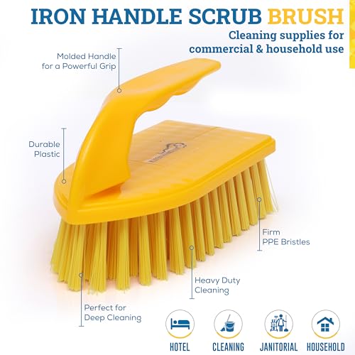 Image of KLEEN HANDLER Iron Handle Scrub Brush for Household & Commercial Cleaning for Shower, Bathroom, Sink, Kitchen, Bathtub, Floor Scrubbing, 6 Pc - Yellow