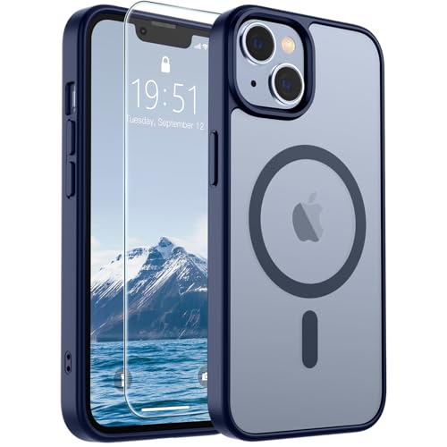 Image of SUPFINE Magnetic for iPhone 15 Plus Case & iPhone 14 Plus Case(Compatible with MagSafe)(10 FT Military Grade Drop Protection) Slim Translucent Shockproof Phone Case,Navy Blue