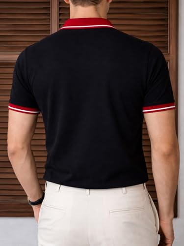 Image of Veirdo Men's Polo T-Shirt Regular Fit with Contrast Pattern & Striped Trim on Collar and Half Sleeves, Stylish Solid Casual, Weekend & Outdoor Wear (Sizes S to 2XL)