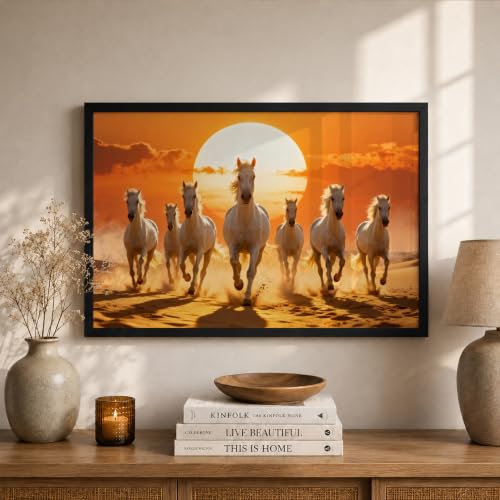 Image of Suneree 7 Horse Vastu Wall Painting (Landscape Collection) (Natural, Design 16, 48L x 33W cm)