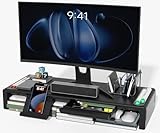 OImaster Monitor Stand Riser, Foldable Computer Monitor Riser, Adjustable Length Computer Stand and Storage Drawer & Pen Slot, Phone Stand Compatible Computer, Desktop, Laptop, Save Space (Black)