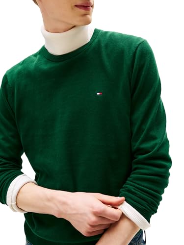 Tommy Hilfiger Herren Cotton Solid Crewneck Sweater Lightweight, Available in Big & Tall Pullover, Ornamental Green Heather, Mittel – Ansicht 2