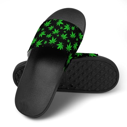 Cannabis Leaf Green Slides Shoes Man Woman Slide Sandals Hawaiian Thick Sole Slippers Bathroom Non Slip Slip on Shoes Flat Slides3
