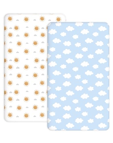 Image of Bedside Bassinet Sheets 2 Pack, 33 x 20 Fitted Bedside Sleeper Sheets, Ultra Soft Breathable Polyester, Ideal for Baby Girl or Boy and Newborns (Sunny Morning, Bedside Sleeper Sheet)