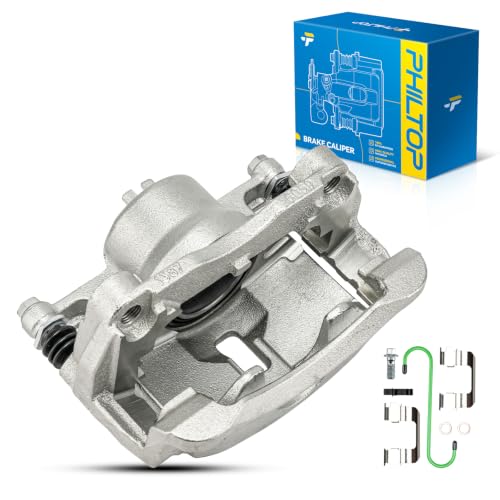 Image of PHILTOP Front Left Brake Caliper for Nissan Rogue, Rogue Select | Silver ductile iron caliper pre-assembled with bracket and hardware, replaces OE 19B3428 and 5510257L00999