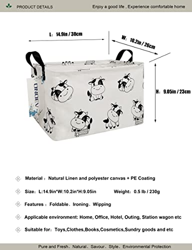 Image of Rectangular Folding Laundry Basket,Canvas Basket,Nersury Hamper,Suitable for Children,Office,Bedroom,Clothes,Toys Storage (REC Cow), 14.9''L x10.2''Wx9.05''H inches